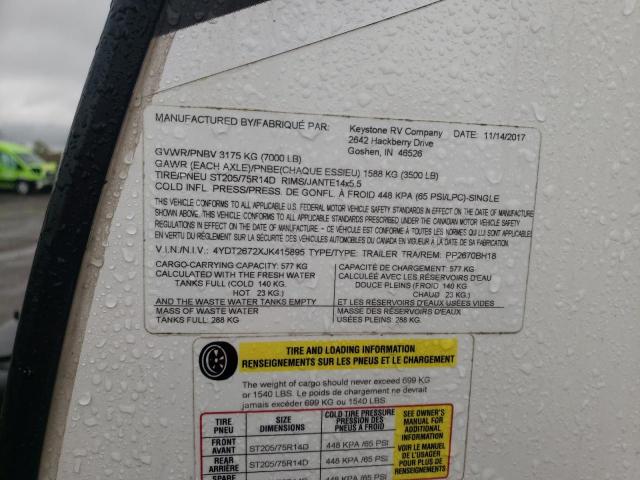 4YDT2672XJK415895 - 2018 PASSPORT TRAVELTRLR WHITE photo 10