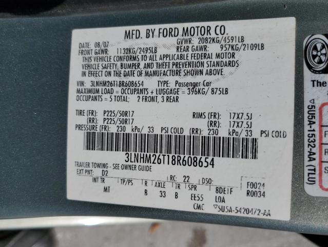 3LNHM26T18R608654 - 2008 LINCOLN MKZ GRAY photo 12