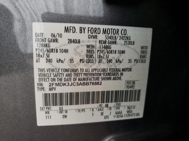 2FMDK3JC3ABB76882 - 2010 FORD EDGE SEL GRAY photo 13