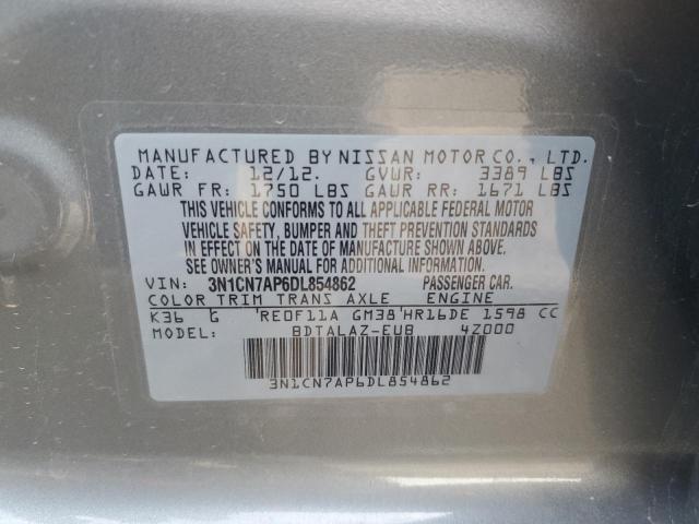 3N1CN7AP6DL854862 - 2013 NISSAN VERSA S GRAY photo 12