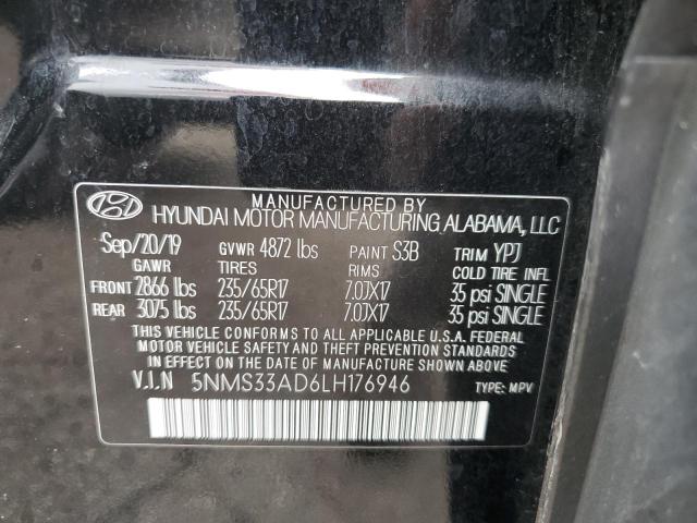 5NMS33AD6LH176946 - 2020 HYUNDAI SANTA FE SEL BLACK photo 12