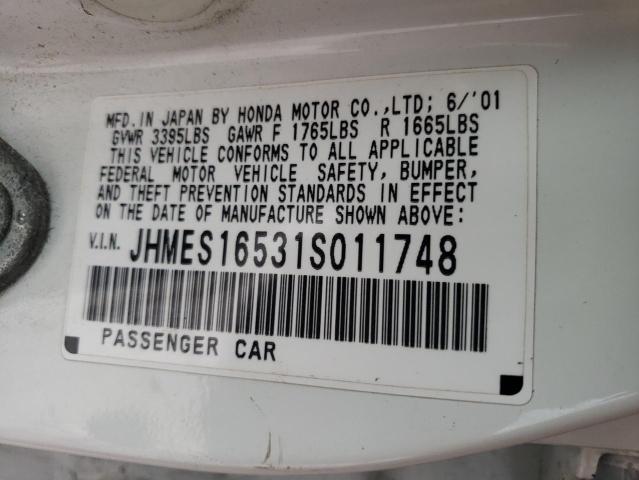 JHMES16531S011748 - 2001 HONDA CIVIC LX WHITE photo 12