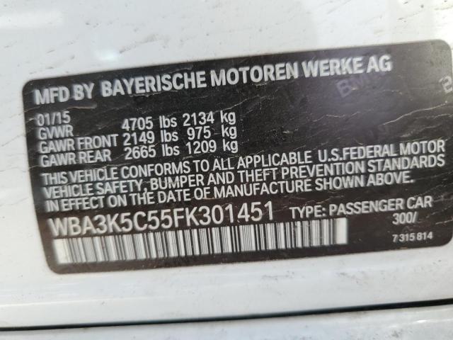 WBA3K5C55FK301451 - 2015 BMW 328 D XDRIVE WHITE photo 13