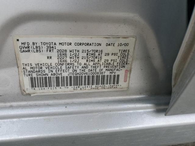 JTEGH20V610008387 - 2001 TOYOTA RAV4 SILVER photo 13