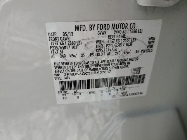 2FMDK3GC3DBA37637 - 2013 FORD EDGE SE WHITE photo 13