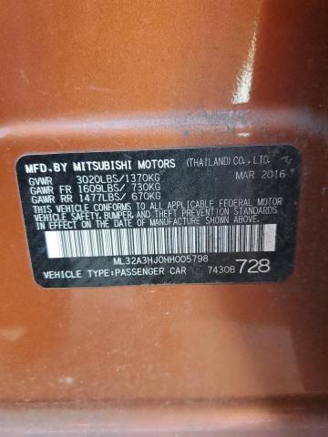 ML32A3HJ0HH005798 - 2017 MITSUBISHI MIRAGE ES ORANGE photo 12