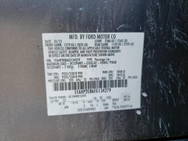 1FAHP2E86EG134279 - 2014 FORD TAURUS SEL GRAY photo 12