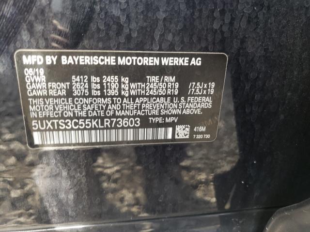 5UXTS3C55KLR73603 - 2019 BMW X3 XDRIVEM40I BLUE photo 10