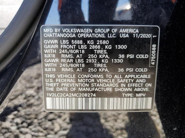 1V2LC2CA2MC208274 - 2021 VOLKSWAGEN ATLAS CROS SE Czarny zdjęcie 13