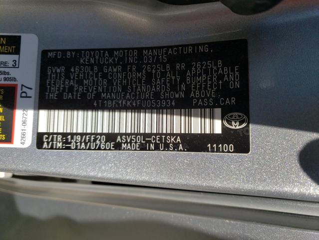 4T1BF1FK4FU053934 - 2015 TOYOTA CAMRY LE SILVER photo 13