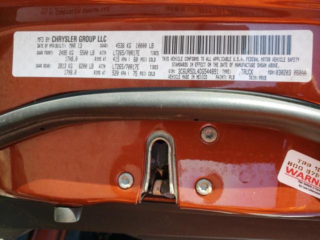 3C6UR5DL4DG544891 - 2013 RAM 2500 SLT ნარინჯისფერი ფოტო 12