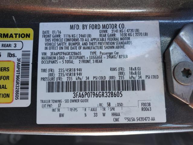 3FA6P0T96GR328605 - 2016 FORD FUSION SE GRAY photo 12