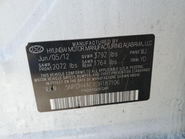 5NPDH4AEXDH187106 - 2013 HYUNDAI ELANTRA GLS WHITE photo 12