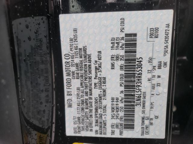 3LN6L5F93HR653045 - 2017 LINCOLN MKZ RESERVE შავი ფოტო 12