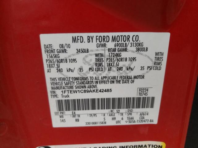 1FTEW1C89AKE42485 - 2010 FORD F150 SUPERCREW RED photo 12