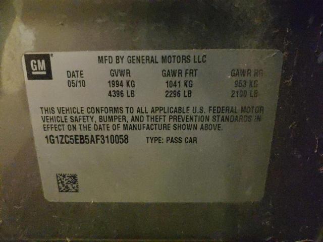 1G1ZC5EB5AF310058 - 2010 CHEVROLET MALIBU 1LT 棕色 照片 12