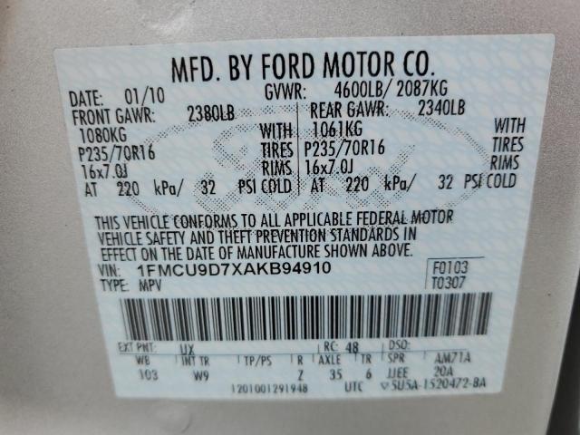 1FMCU9D7XAKB94910 - 2010 FORD ESCAPE XLT SILVER photo 13