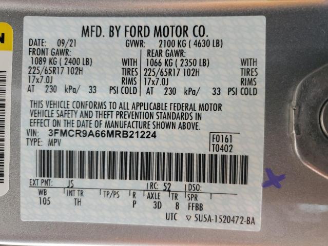 3FMCR9A66MRB21224 - 2021 FORD BRONCO SPO SILVER photo 12