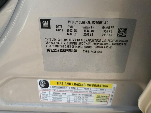 1G1ZC5E13BF358148 - 2011 CHEVROLET MALIBU 1LT BEIGE photo 12