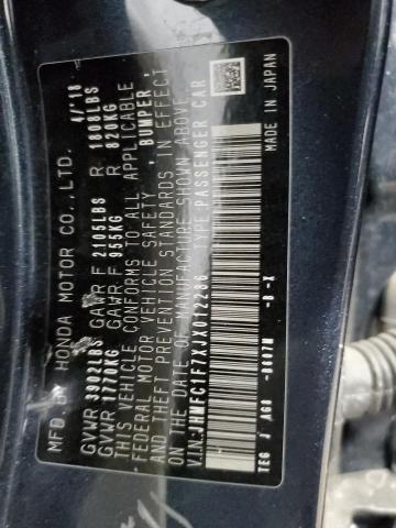 JHMFC1F7XJX012286 - 2018 HONDA CIVIC EXL BLUE photo 13