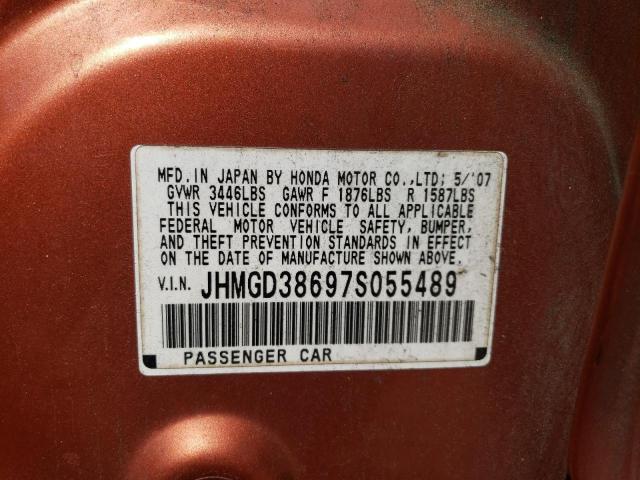 JHMGD38697S055489 - 2007 HONDA FIT S 橙色 照片 12