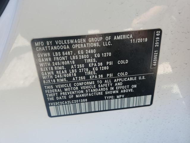 1V23C2CA2LC201386 - 2020 VOLKSWAGEN ATLAS CROS SE Blanc photo 12