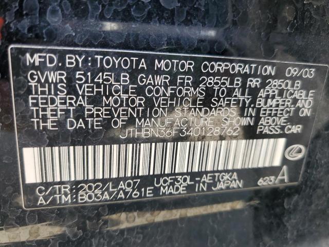 JTHBN36F340128762 - 2004 LEXUS LS 430 CHARCOAL photo 12