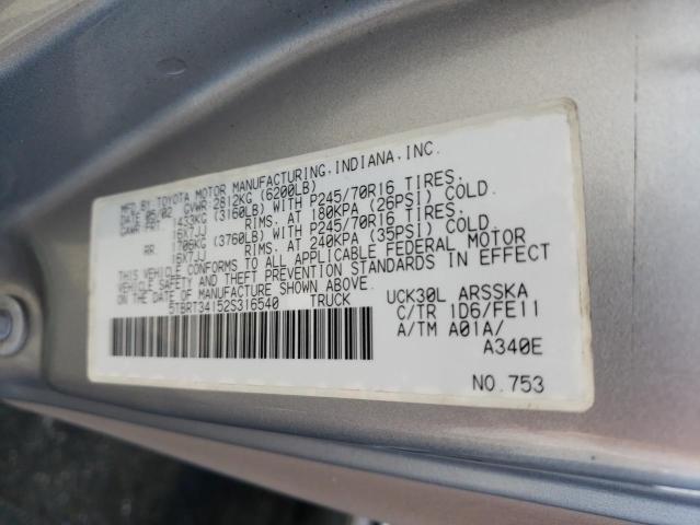 5TBRT34152S316540 - 2002 TOYOTA TUNDRA ACCESS CAB ვერცხლისფერი ფოტო 12