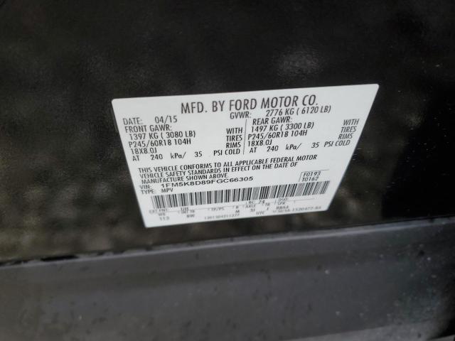 1FM5K8D89FGC66305 - 2015 FORD EXPLORER XLT BLACK photo 13