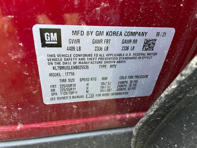 KL79MUSL6NB025536 - 2022 CHEVROLET TRAILBLAZE RS RED photo 10