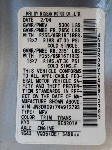 JN8DR09Y74W912793 - 2004 NISSAN PATHFINDER LE ვერცხლისფერი ფოტო 13