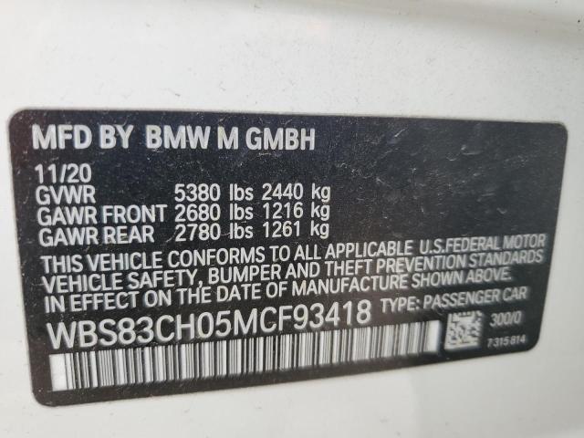 WBS83CH05MCF93418 - 2021 BMW M5 WHITE photo 12