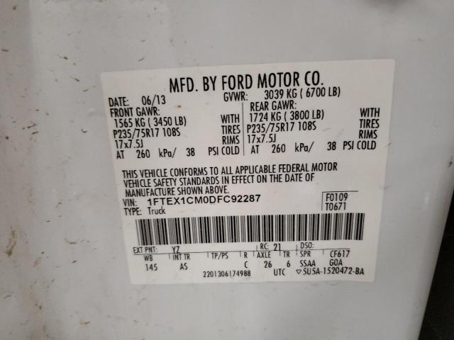 1FTEX1CM0DFC92287 - 2013 FORD F150 SUPER CAB WHITE photo 12