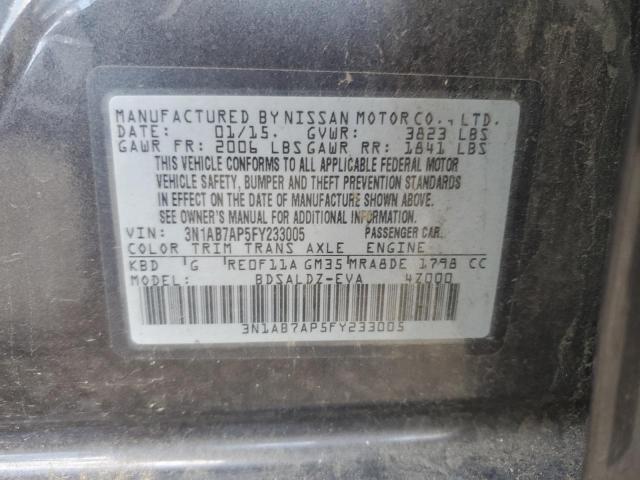 3N1AB7AP5FY233005 - 2015 NISSAN SENTRA S GRAY photo 12