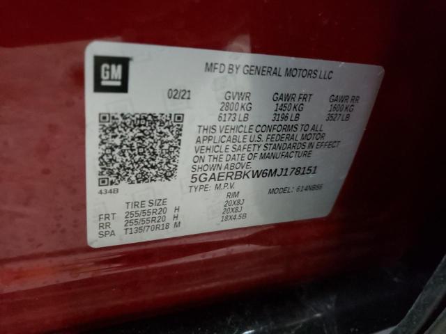 5GAERBKW6MJ178151 - 2021 BUICK ENCLAVE ESSENCE RED photo 13