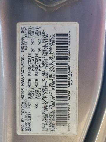 5TBBT441XYS001622 - 2000 TOYOTA TUNDRA ACCESS CAB ვერცხლისფერი ფოტო 12