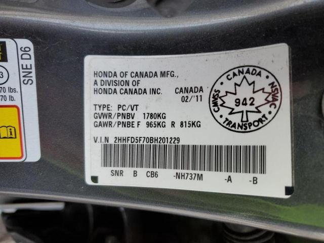 2HHFD5F70BH201229 - 2011 ACURA CSX TECHNOLOGY GRAY photo 12