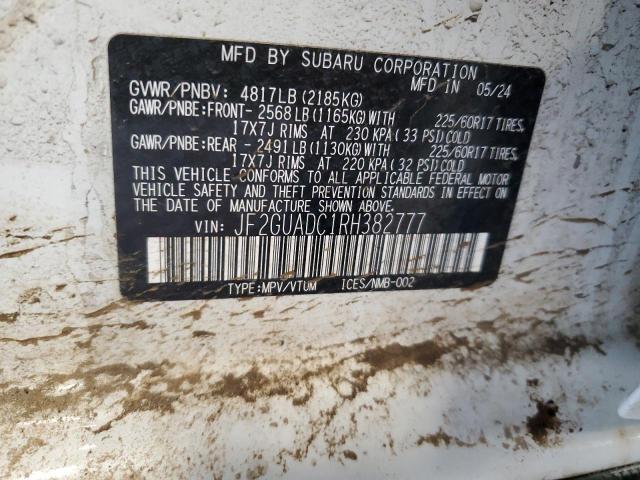 JF2GUADC1RH382777 - 2024 SUBARU CROSSTREK PREMIUM 白色 照片 12