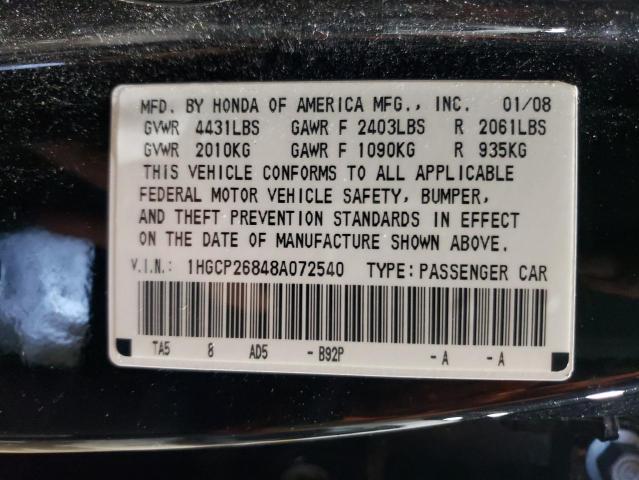 1HGCP26848A072540 - 2008 HONDA ACCORD EXL BLACK photo 12