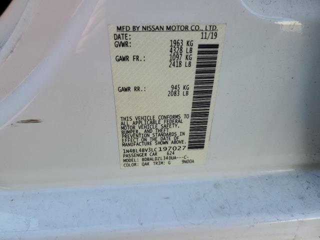 1N4BL4BV3LC197027 - 2020 NISSAN ALTIMA S WHITE photo 13