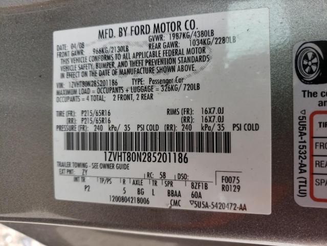 1ZVHT80N285201186 - 2008 FORD MUSTANG GRAY photo 12