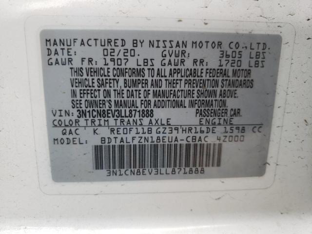 3N1CN8EV3LL871888 - 2020 NISSAN VERSA SV WHITE photo 12