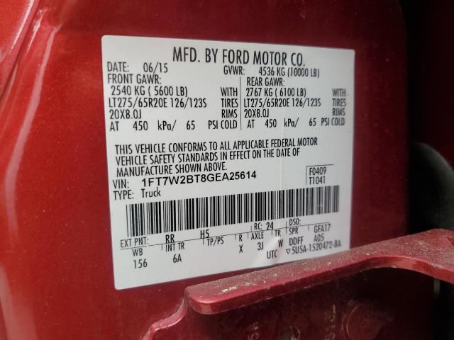 1FT7W2BT8GEA25614 - 2016 FORD F250 SUPER DUTY RED photo 12