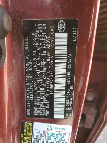 4T1BE32K46U125185 - 2006 TOYOTA CAMRY LE MAROON photo 12