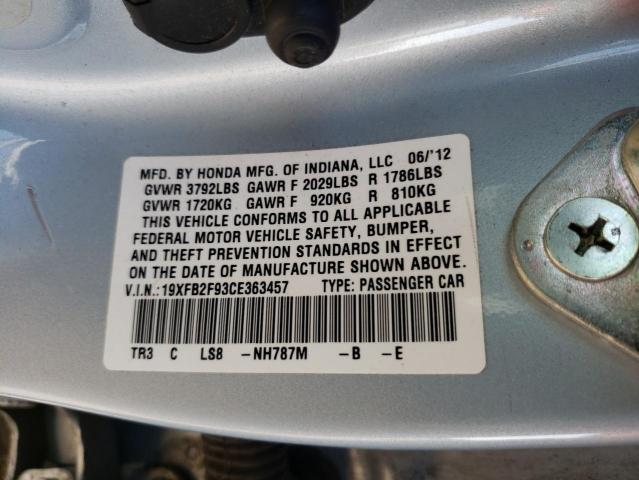19XFB2F93CE363457 - 2012 HONDA CIVIC EXL SILVER photo 12