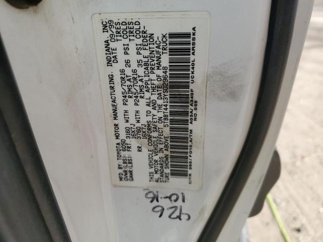 5TBBT4413YS029648 - 2000 TOYOTA TUNDRA ACCESS CAB თეთრი ფოტო 12