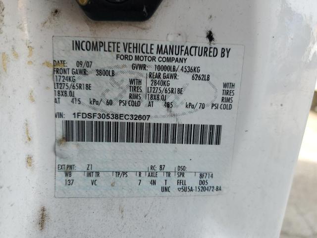 1FDSF30538EC32607 - 2008 FORD F350 SRW SUPER DUTY WHITE photo 10