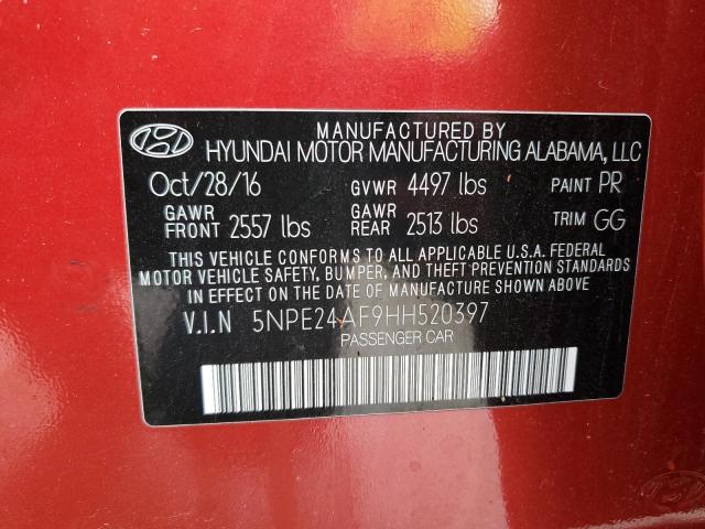 5NPE24AF9HH520397 - 2017 HYUNDAI SONATA SE RED photo 12