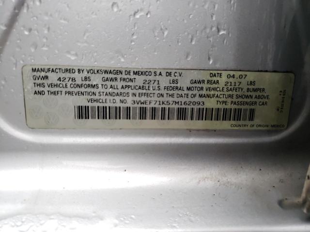 3VWEF71K57M162093 - 2007 VOLKSWAGEN JETTA WOLFSBURG 银色 照片 12