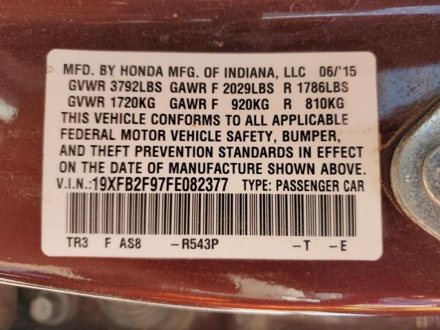19XFB2F97FE082377 - 2015 HONDA CIVIC EXL MAROON photo 12